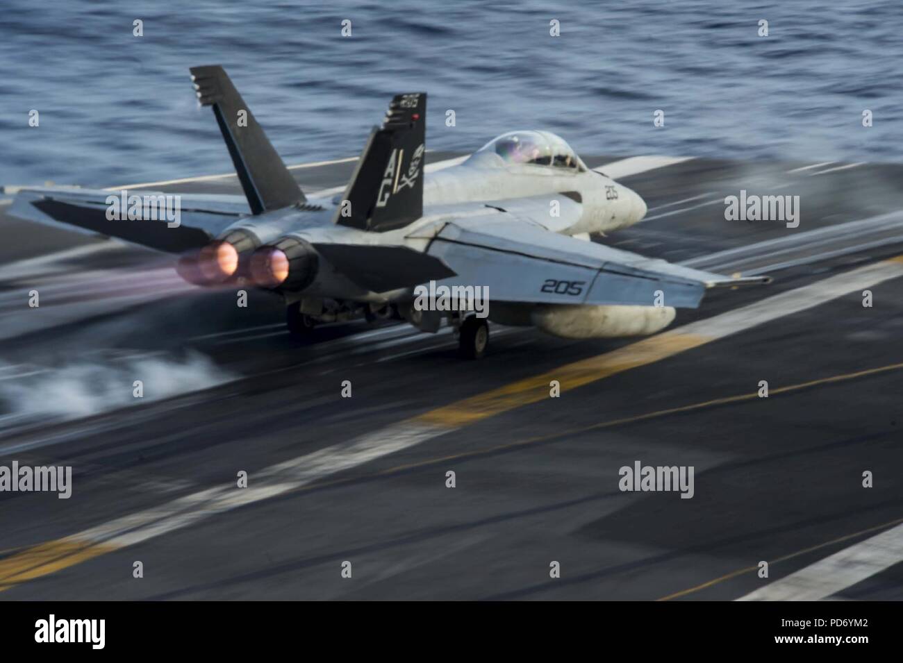 An F-A-18F lanches from USS Dwight D. Eisenhower. (8572071320). Stock Photo