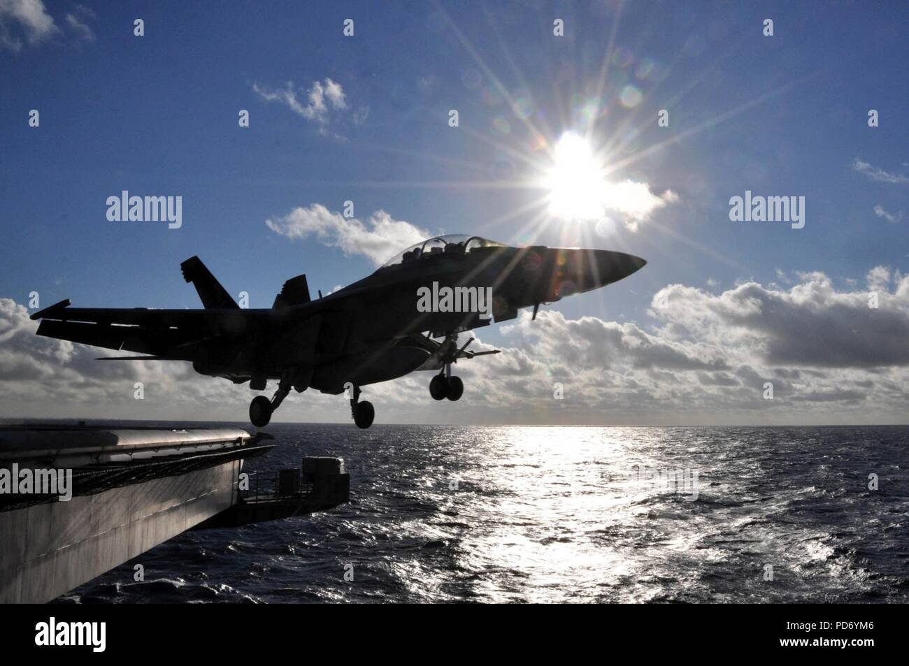 An F-A-18F launches from USS Dwight D. Eisenhower. (8291333430). Stock Photo
