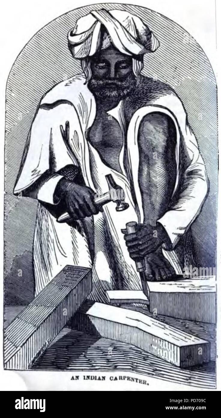 An Indian Carpenter (p.48, Richard G Hodson, Carpenters in India, Bangalore 9 September 1856) - Copy. Stock Photo