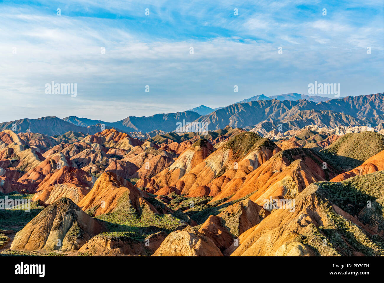 Colourful rocks on a bright day at the Zhangye Danxia Landform Stock Photo