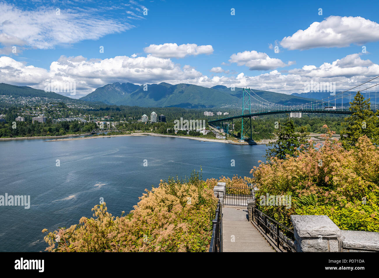 View of the Lions Gate Bridge from the Prospect Point Lookout Stock