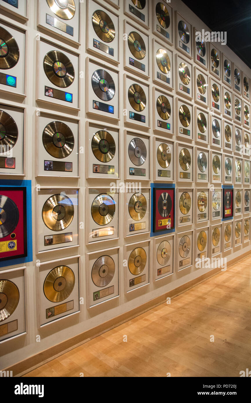 A wall of gold records at the Country Music Hall of Fame, Nashville, Tennessee, USA Stock Photo