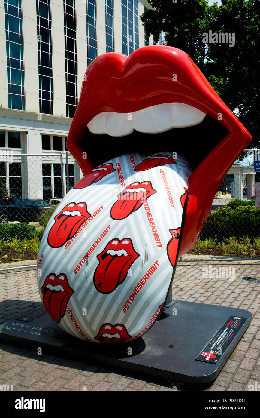 A Rolling Stones tongue on display in Nashville, TN as a part of the Rolling Stones Exhibitionism Tour.  Nashville, Tennessee, USA Stock Photo