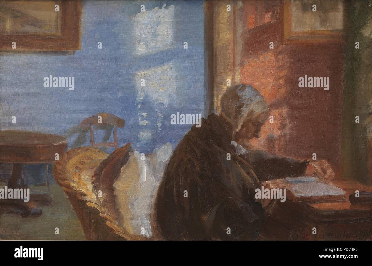 Ancher, Anna - Kunstnerens mor Ane Hedvig Brøndum i den blå stue Stock ...