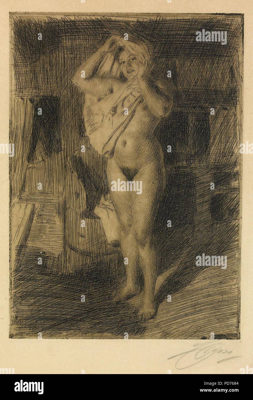Anders Zorn - Berserk (etching) 1914. Stock Photo