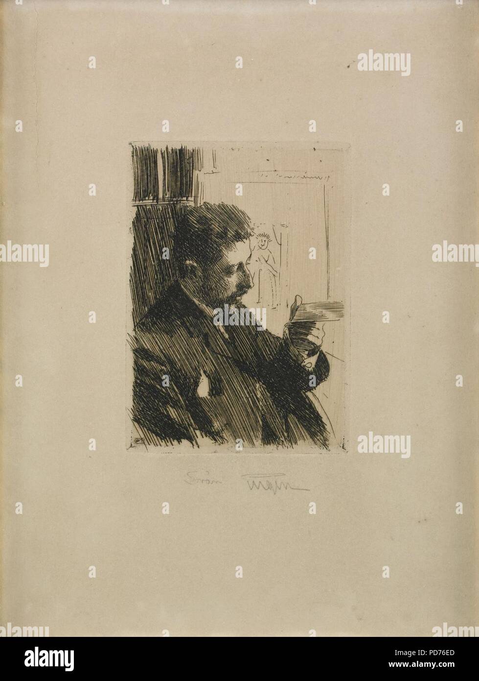 Anders Zorn - Prince Eugen of Sweden (etching) 1904. Stock Photo