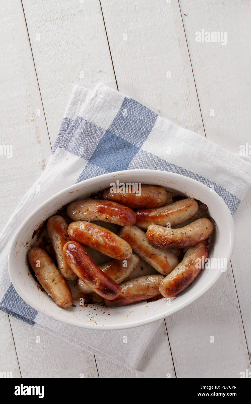 cooked british pork sausages Stock Photo