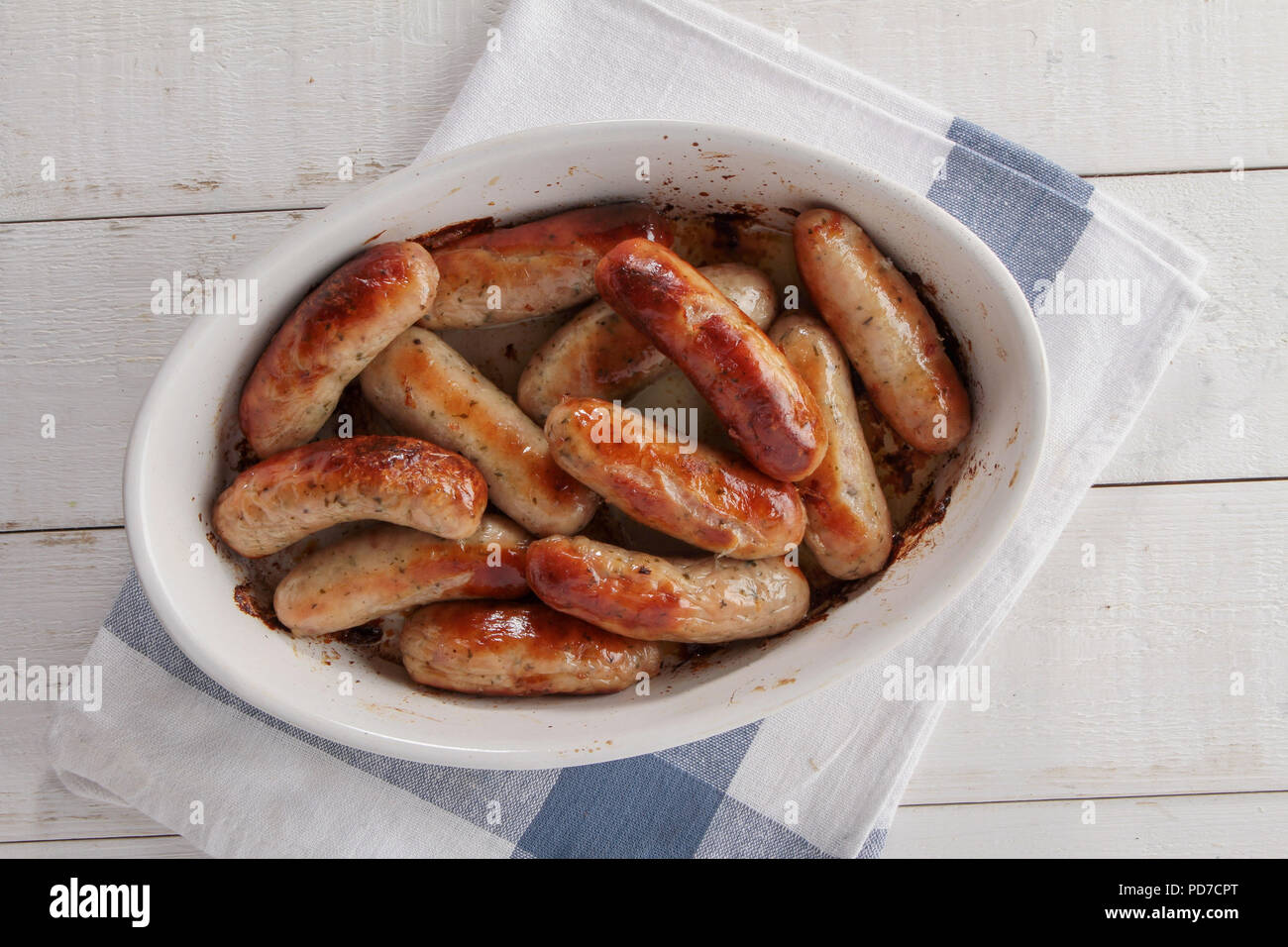 cooked british pork sausages Stock Photo