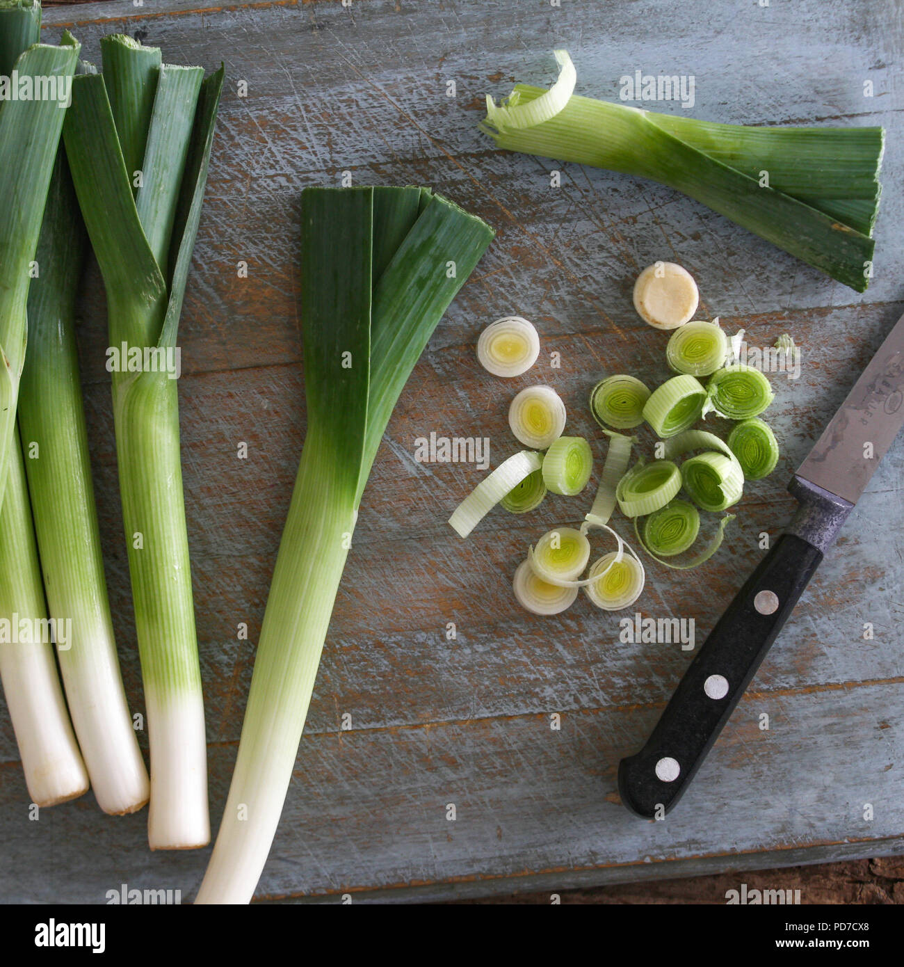 preparing fresh leeks Stock Photo Alamy