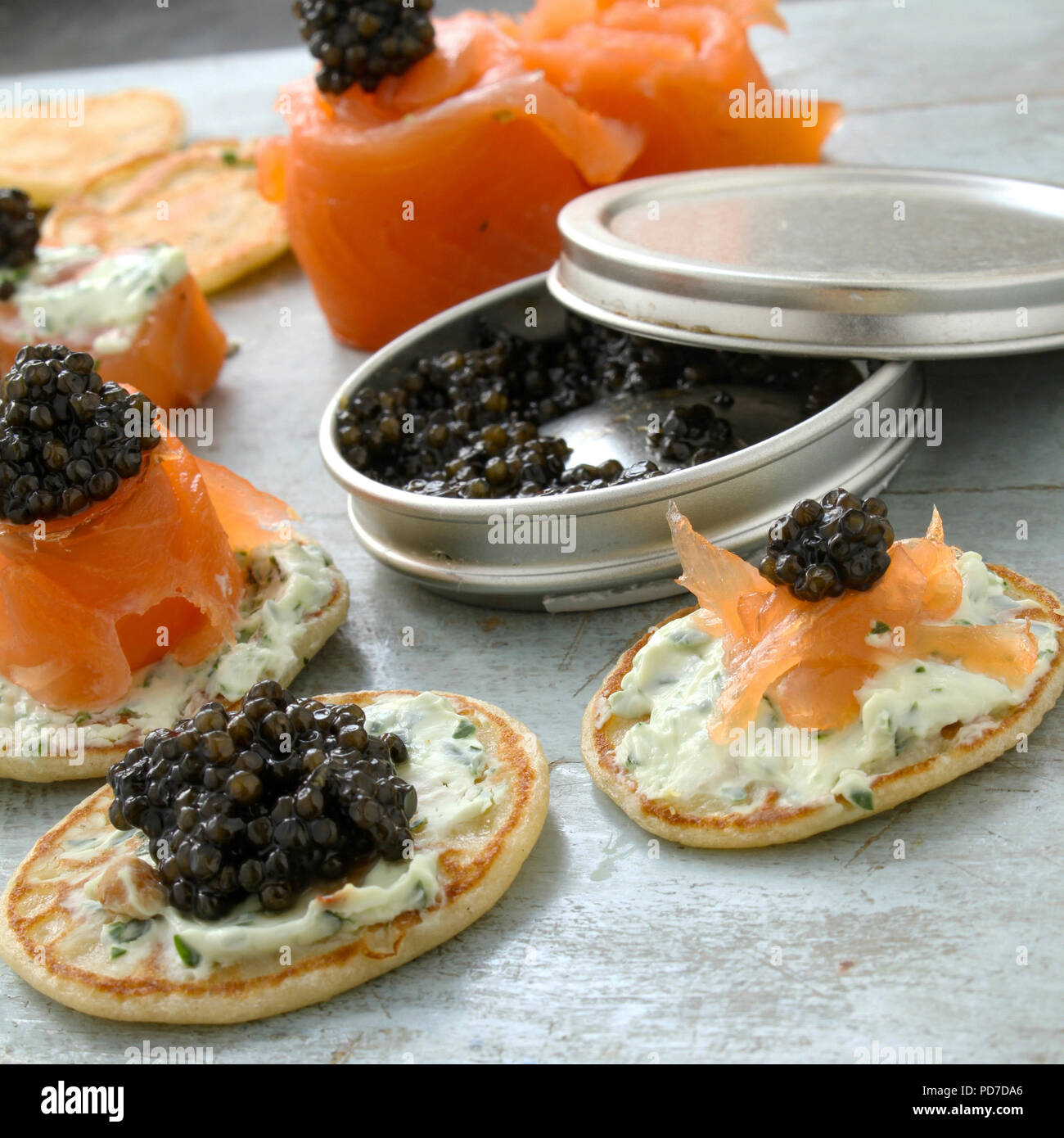 smoked salmon with caviar canapes Stock Photo