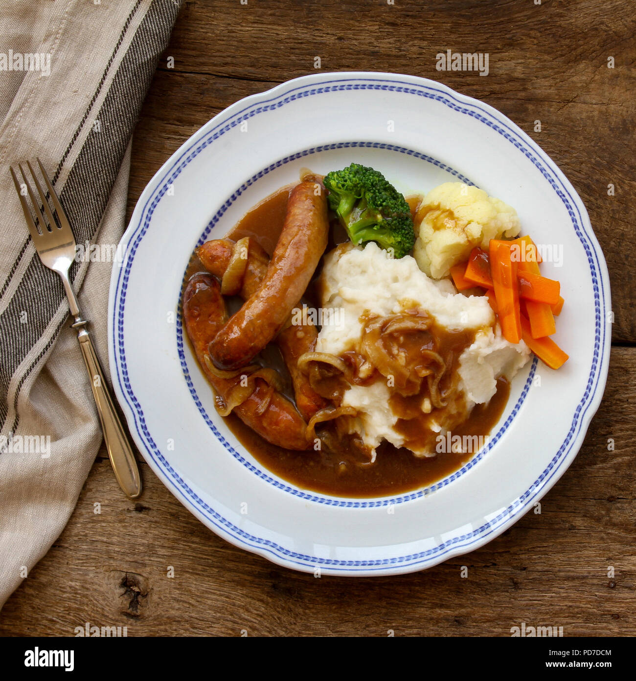 traditional sausage and mashed potato meal Stock Photo