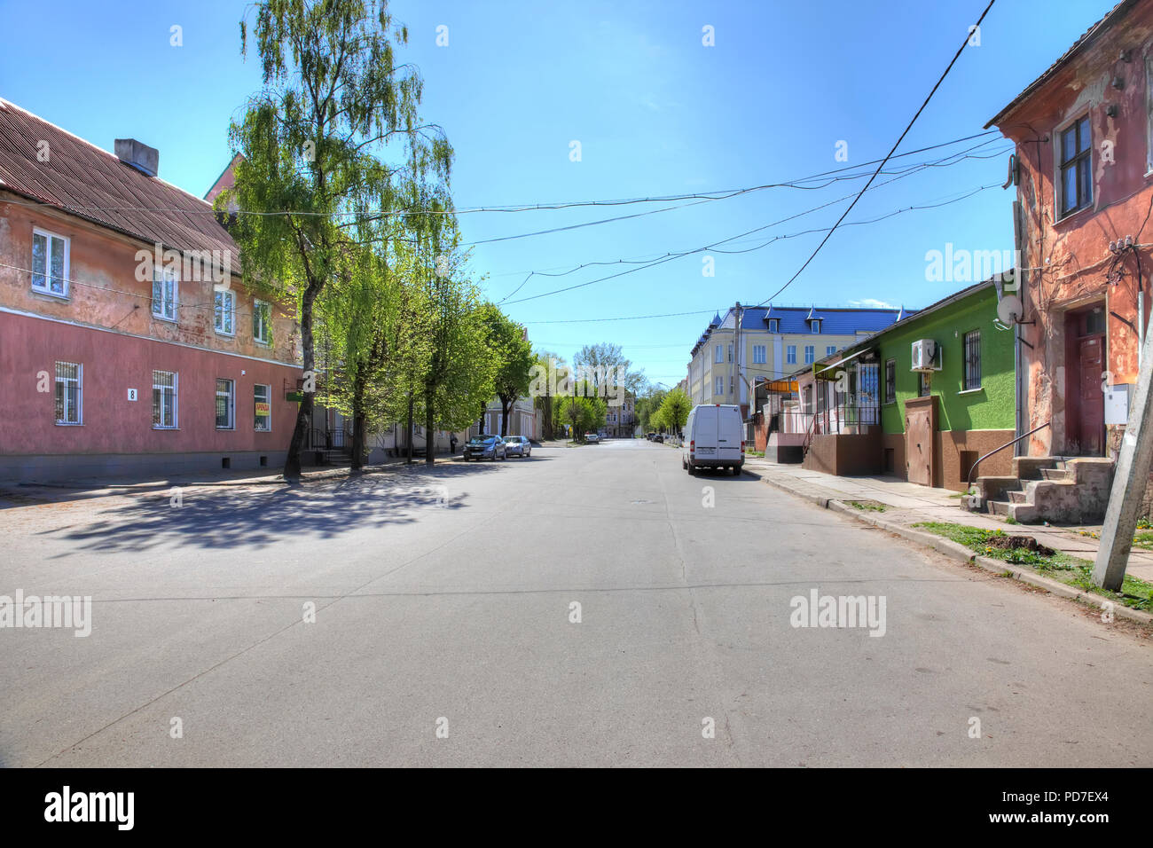 SOVETSK, RUSSIA - May 01.2018: City landscape. Herzen Street in Sovetsk Stock Photo