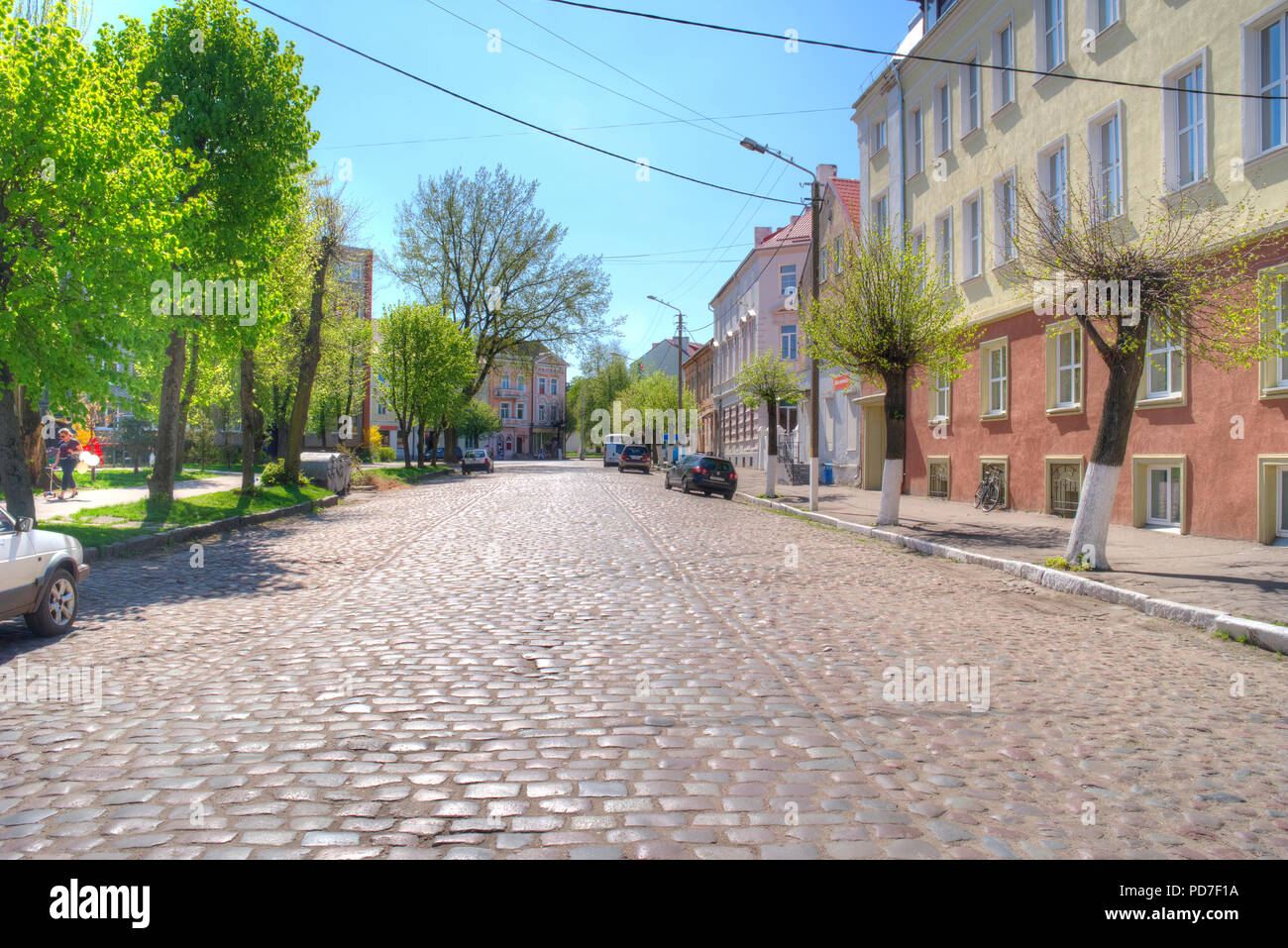 SOVETSK, RUSSIA - May 01.2018: City landscape. Herzen Street in Sovetsk city Stock Photo