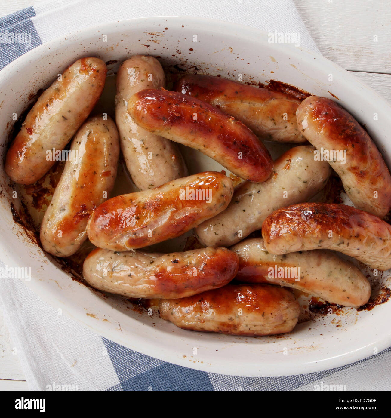 cooked british pork sausages Stock Photo Alamy