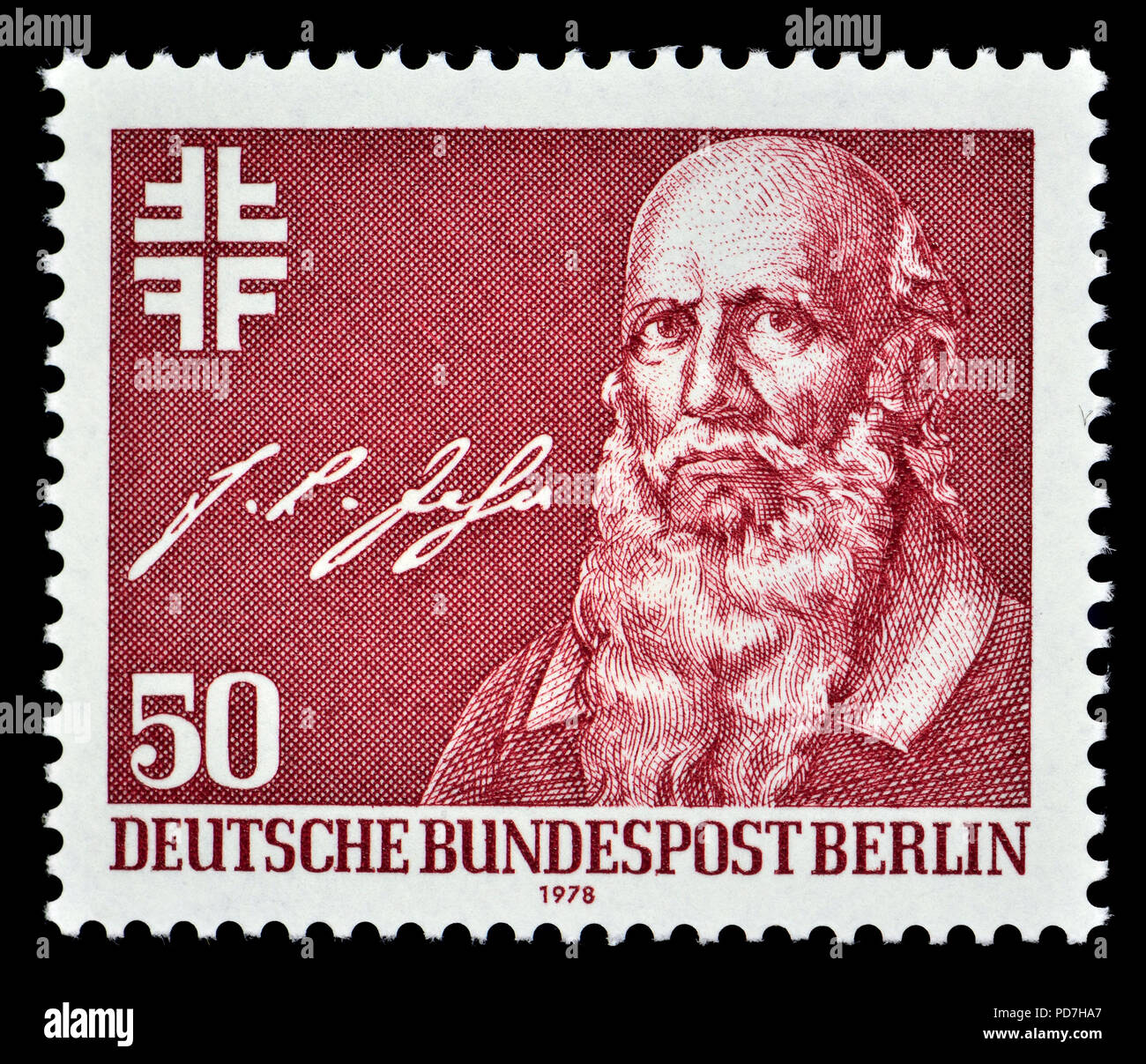 German postage stamp (Berlin: 1978) : Friedrich Ludwig Jahn (1778 – 1852) German gymnastics educator and nationalist. Known as 'Turnvater Jahn' - 'fat Stock Photo