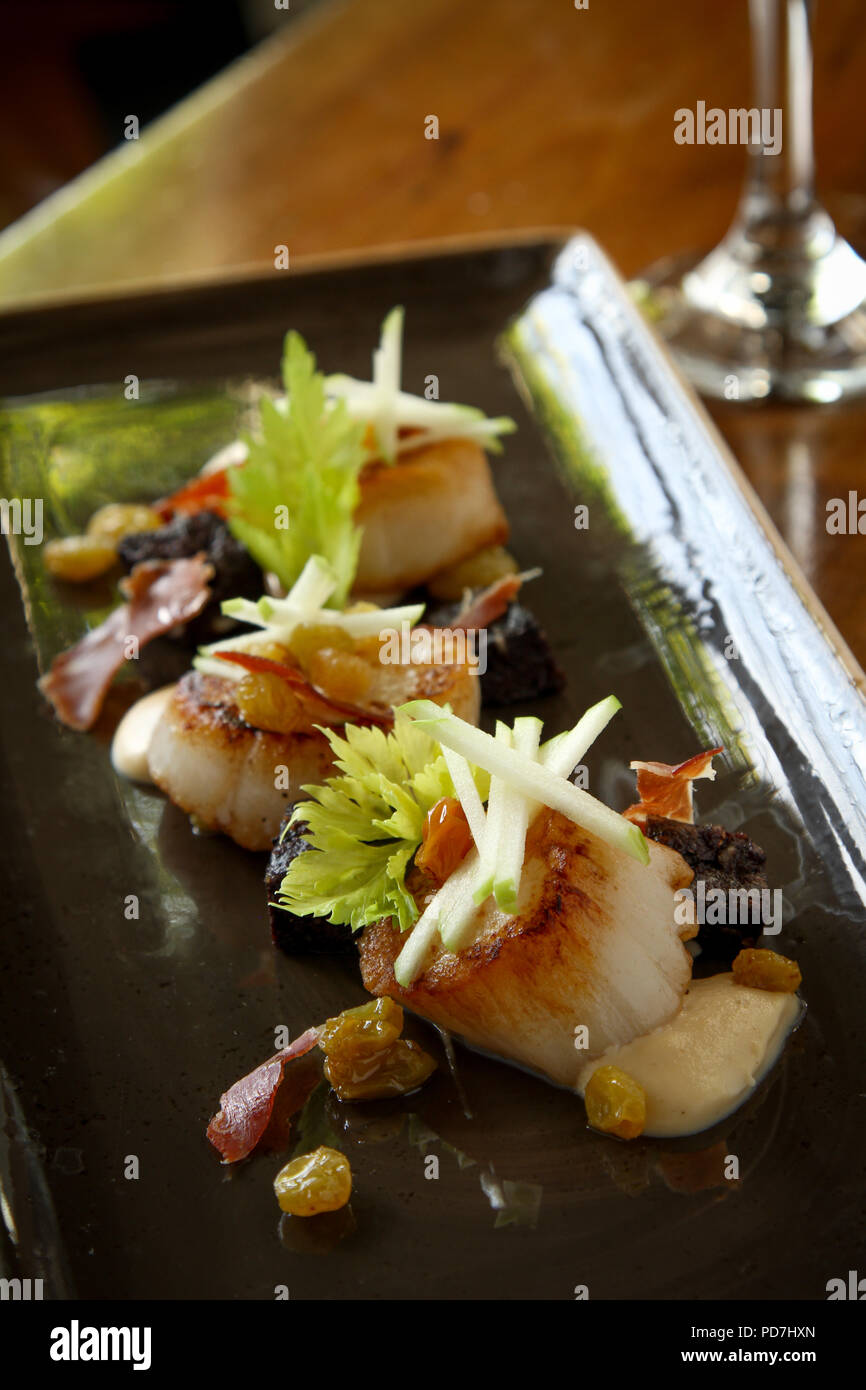 pan fried scallop appetizer Stock Photo Alamy