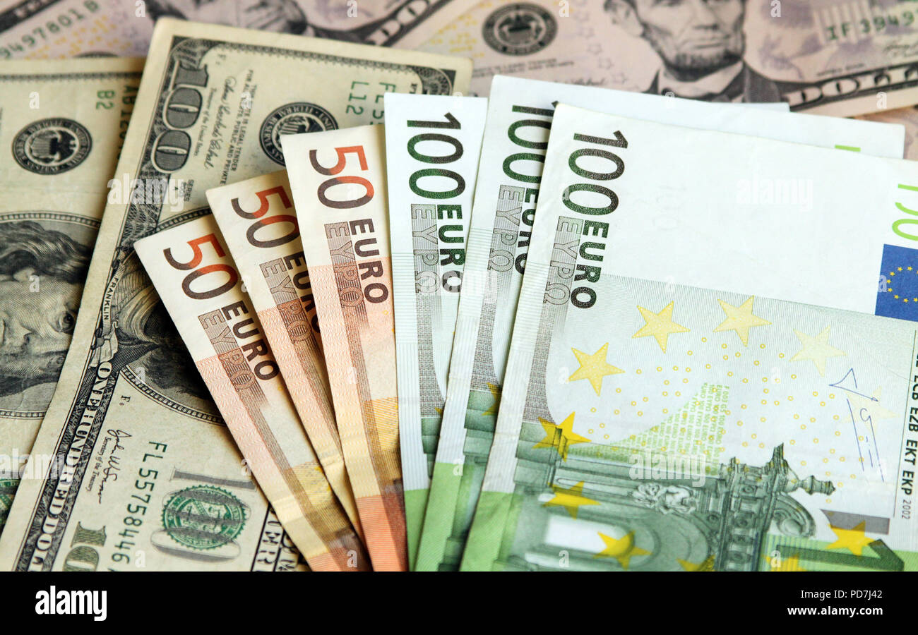 Two leading hard currencies US Dollar and Euro Stock Photo Alamy