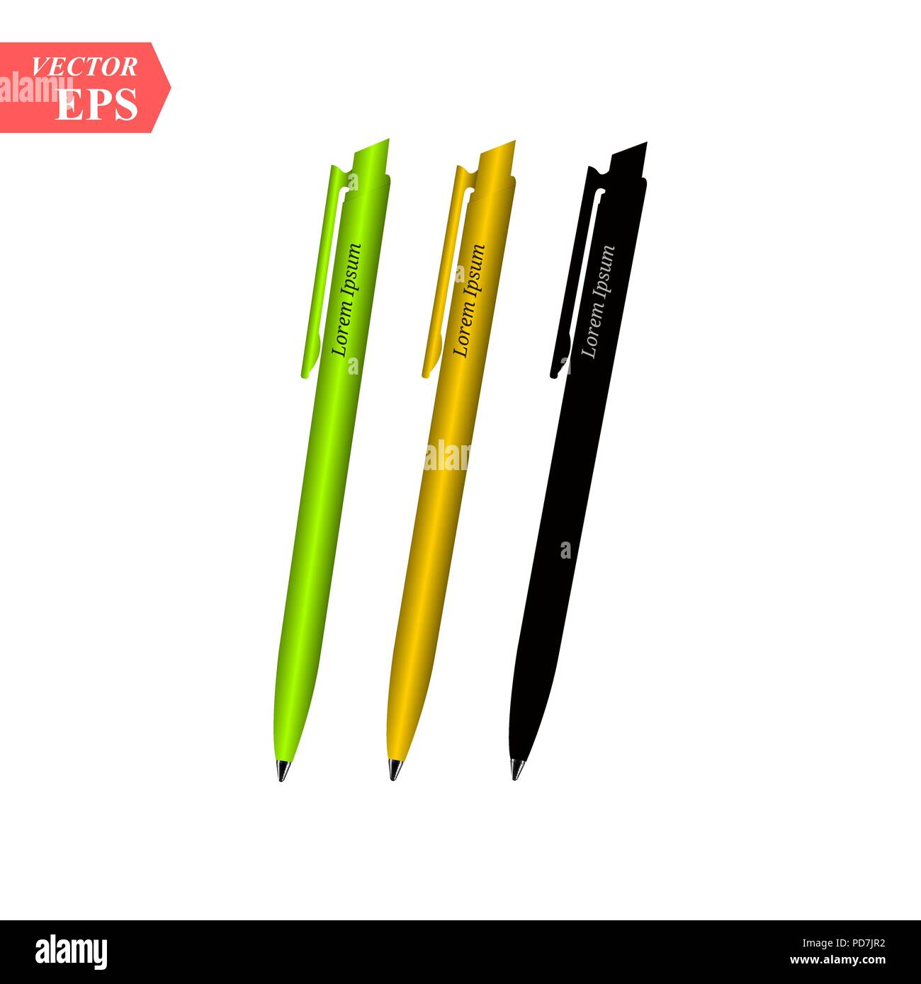 Realistic pens for identity design. Vector template illustration. Corporate pen design. ctor corporate pen design Stock Vector