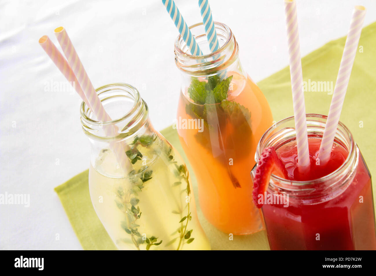 Novelty soft drinks served in glass jars Stock Photo
