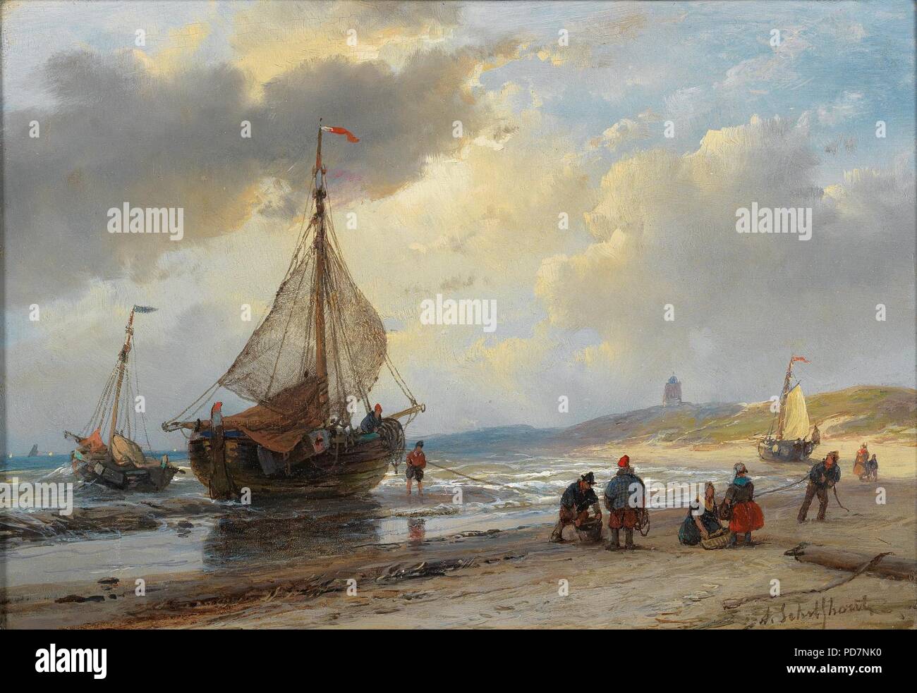 Andreas Schelfhout Am Strand. Stock Photo