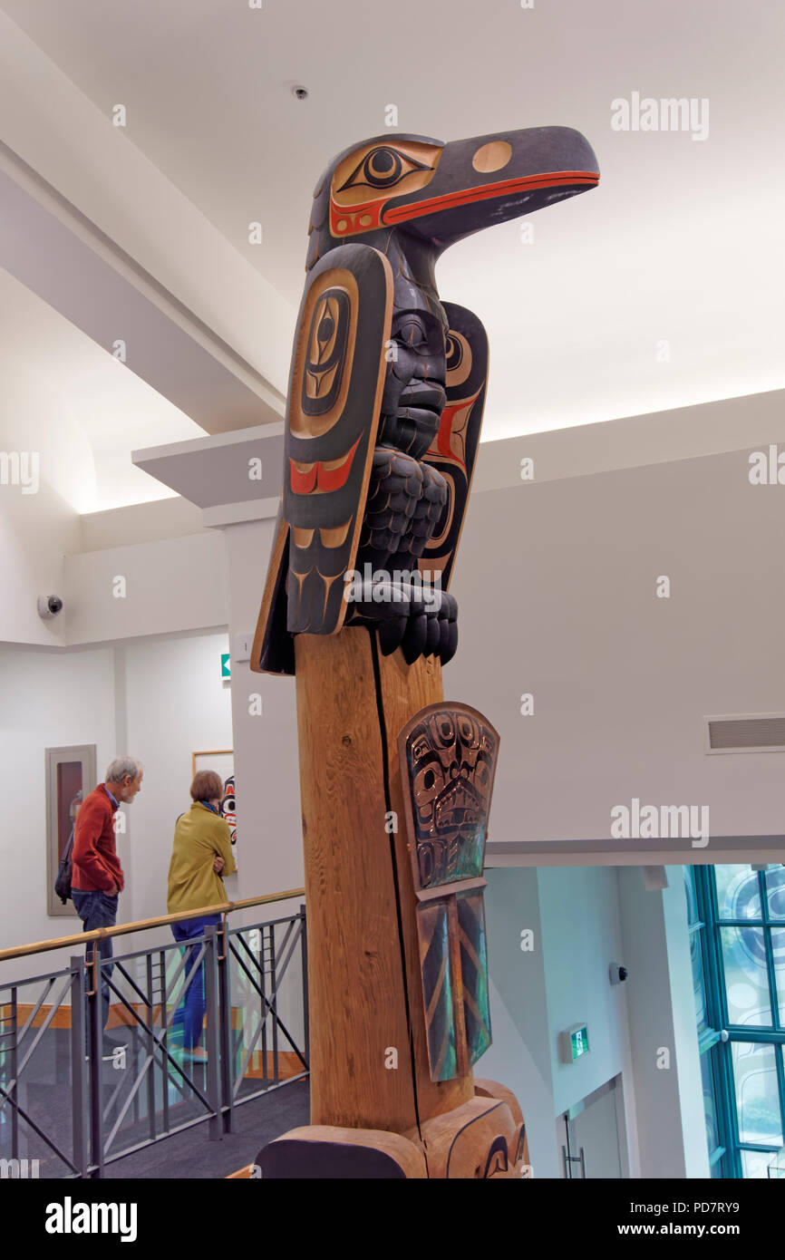 James Hart totem pole in the Bill Reid Gallery of Northwest Coast Art, Vancouver, British Columbia, Canada Stock Photo