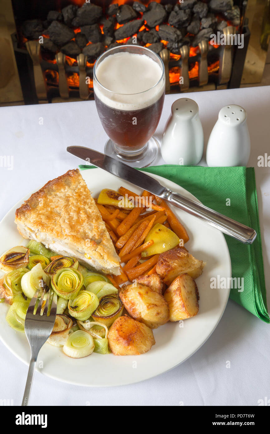An English pub/restaurant dish of Chicken and sweetcorn pie served with