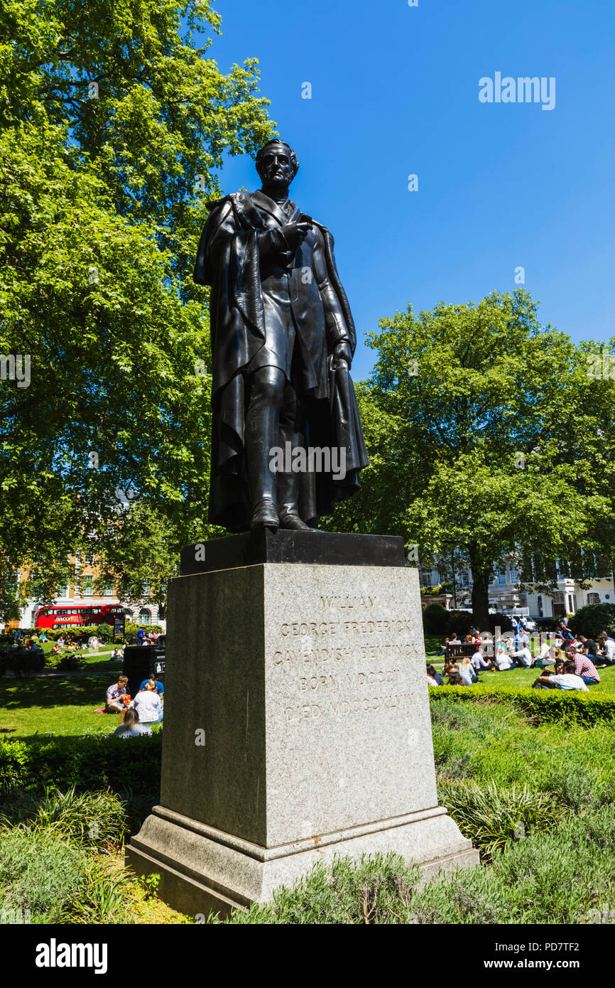 England, London, Marylebone, Cavendish Square Gardens, Statue of Lord George Bentinck Stock Photo