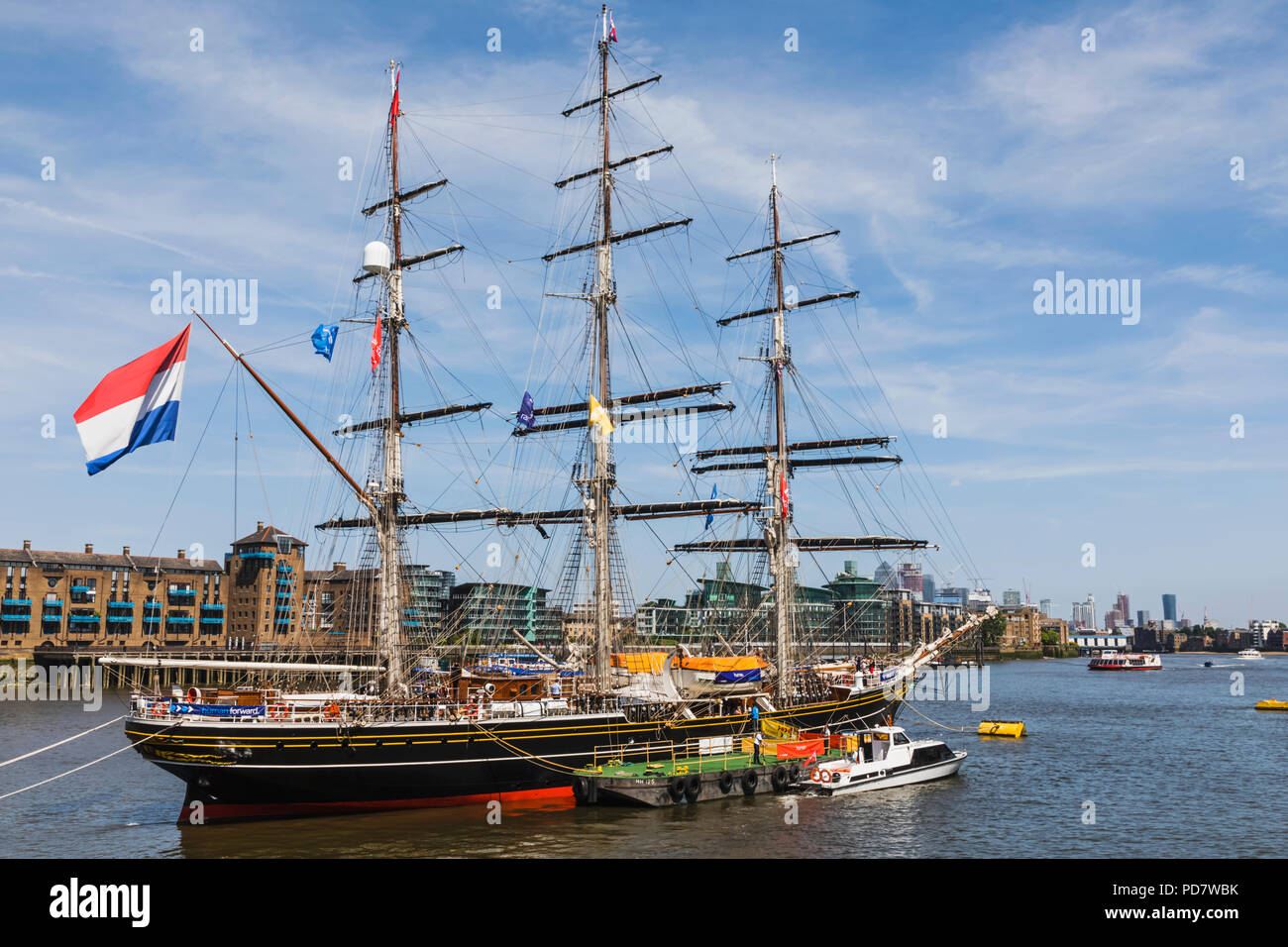 England, London, Tall Ship and Docklands Skyline Stock Photo Alamy