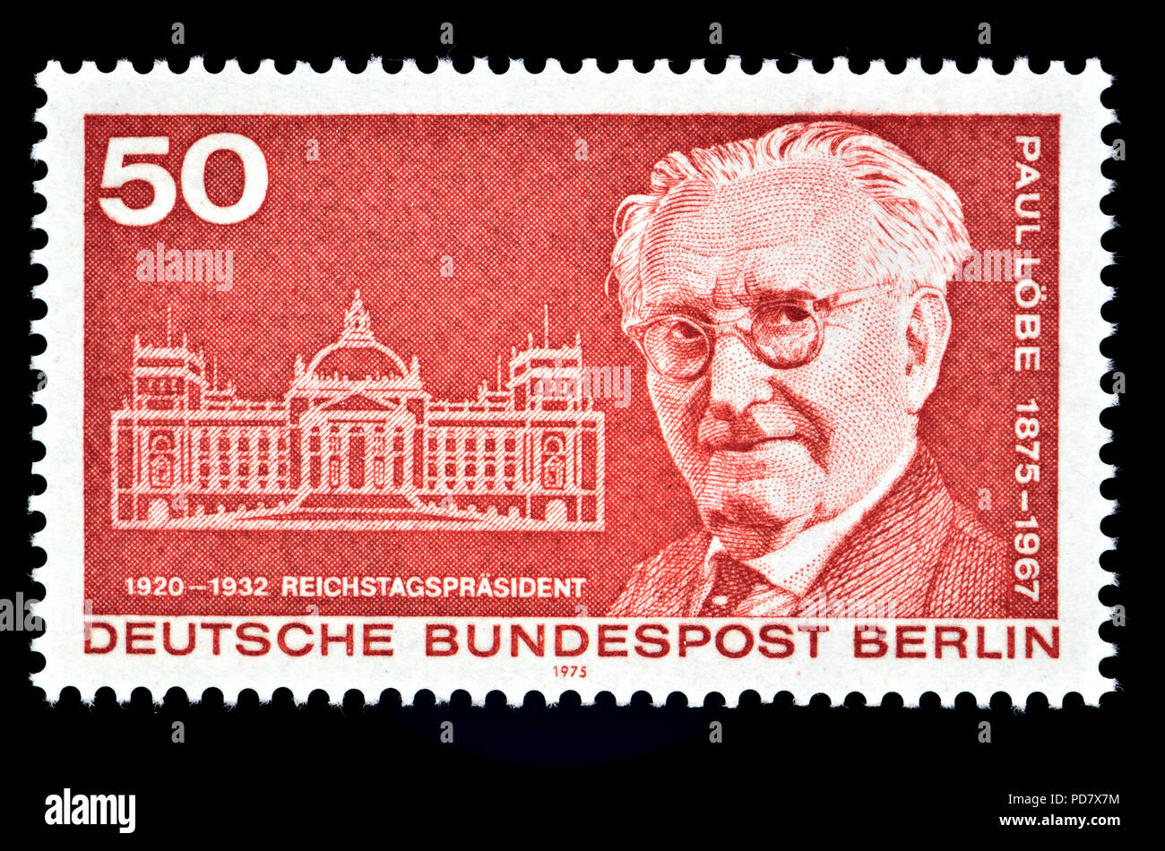 German postage stamp (Berlin: 1920) : Paul Löbe (1875 –1967) German politician and member of the Social Democratic Party of Germany (SPD) Reichstag Pr Stock Photo