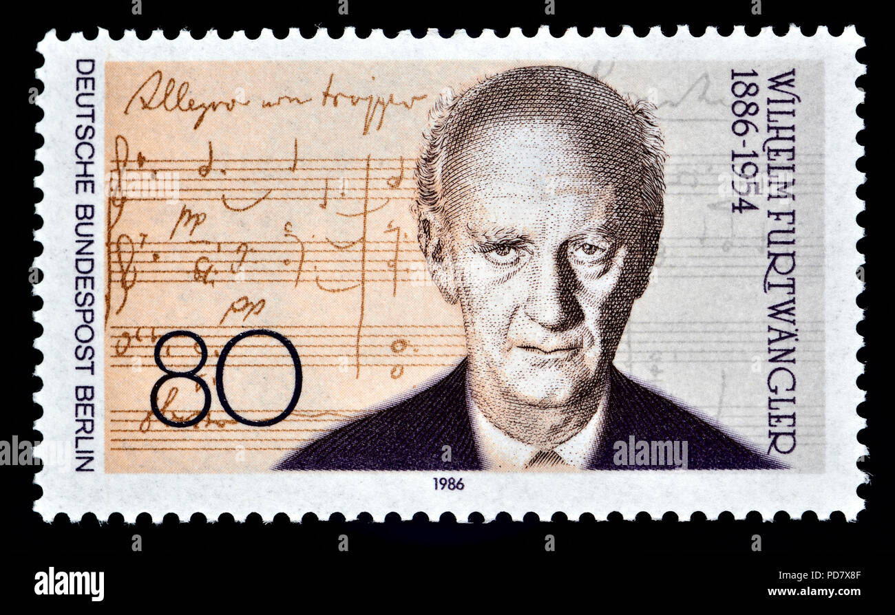 German postage stamp (Berlin: 1986) : Gustav Heinrich Ernst Martin Wilhelm Furtwängler (1886 – 1954) German conductor and composer Stock Photo