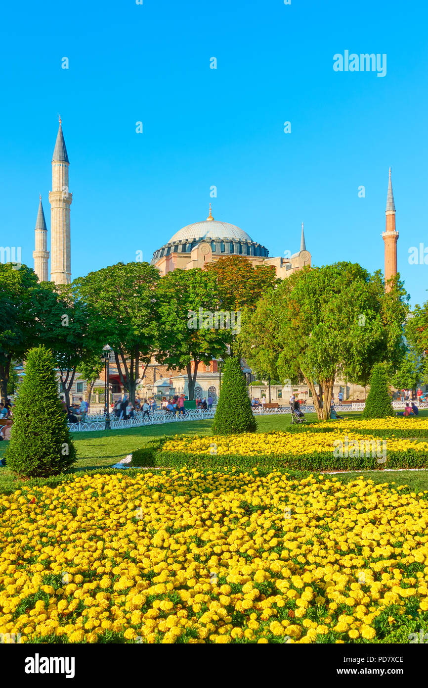 The Hagia Sophia in Istanbul and park on Sultanahmet square, Turkey ...