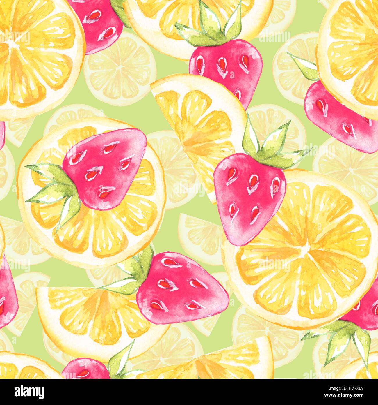 Watercolor seamless pattern with lemon slice. Hand painted background Stock Photo