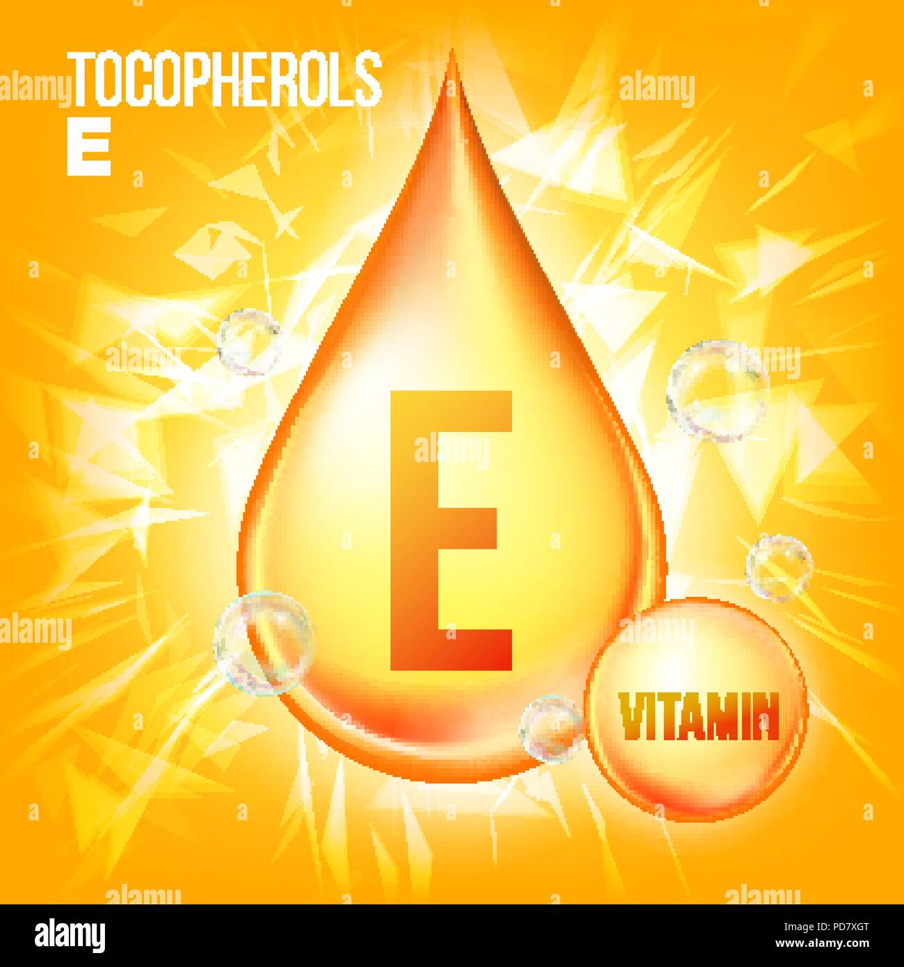 Vitamin E Tocopherols Vector. Vitamin Gold Oil Drop Icon. Organic Gold