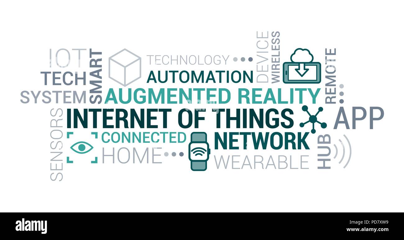 Internet of things and augmented reality tag cloud with icons and concepts Stock Vector
