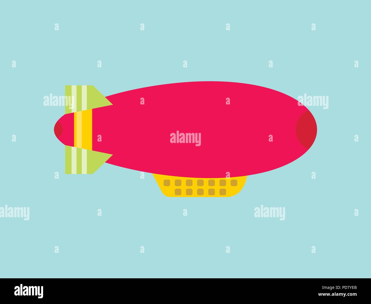 Red dirigible on a sky background. Airship isolated. Vector illustration Stock Vector