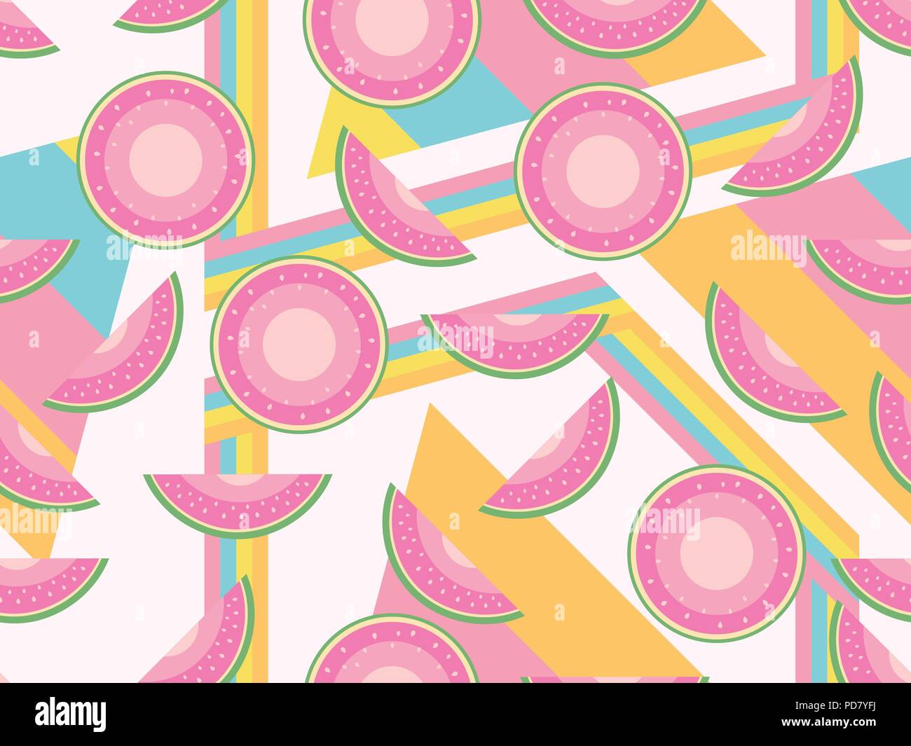 Memphis with watermelons seamless pattern. Pastel colors. Vector illustration Stock Vector