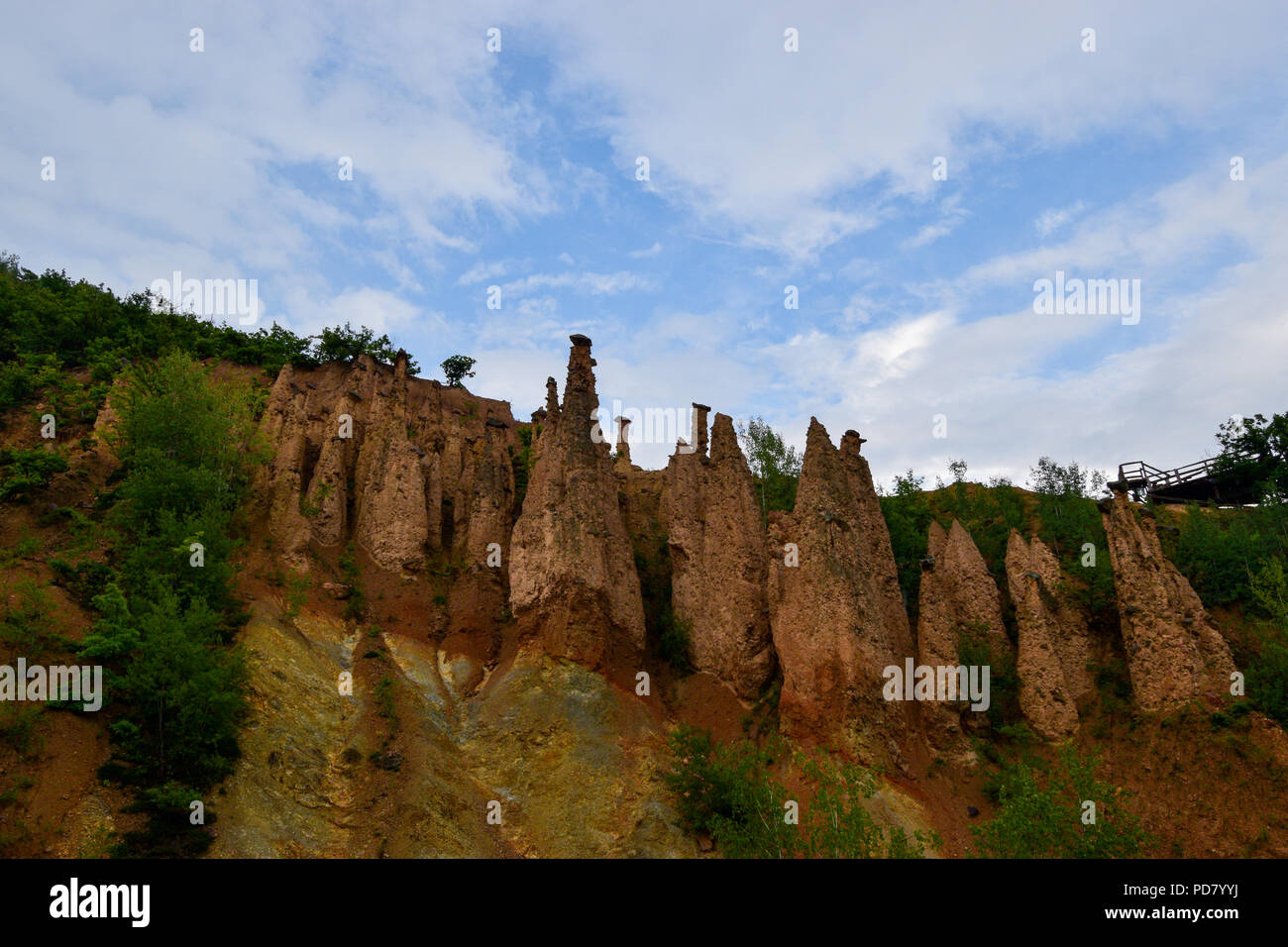 Đavolja varoš (meaning 'Devil's Town') is a peculiar rock formation of 202 exotic formations described as earth pyramids or 'towers'. Stock Photo