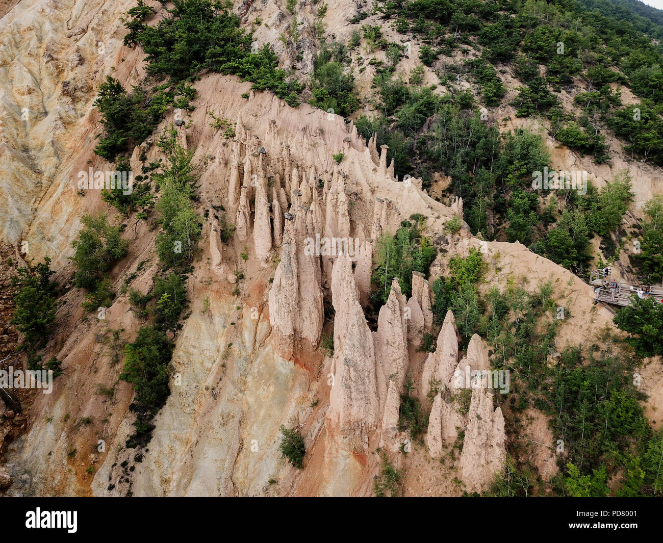 Đavolja varoš (meaning 'Devil's Town') is a peculiar rock formation of 202 exotic formations described as earth pyramids or 'towers'. Stock Photo