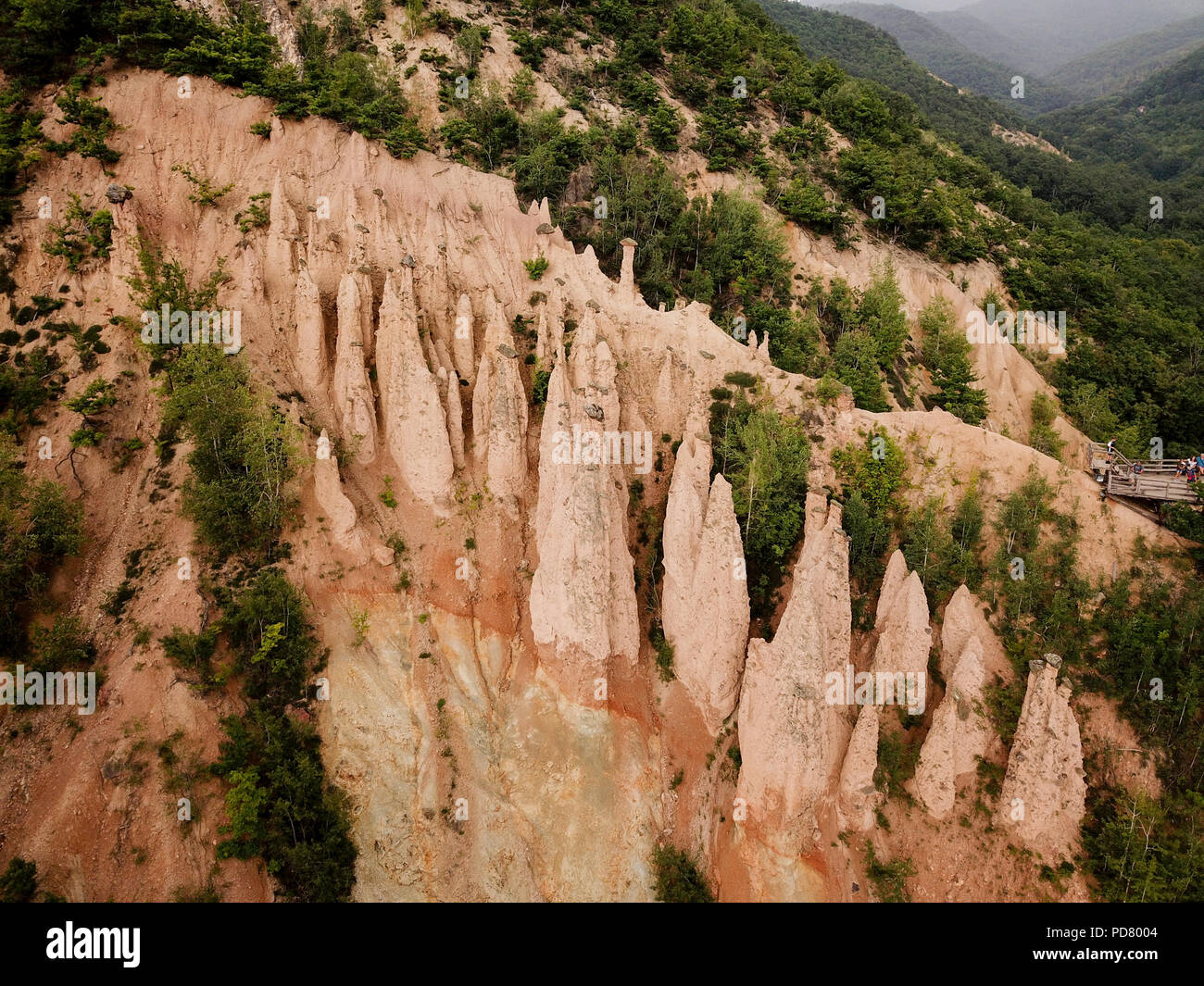 Đavolja varoš (meaning 'Devil's Town') is a peculiar rock formation of 202 exotic formations described as earth pyramids or 'towers'. Stock Photo