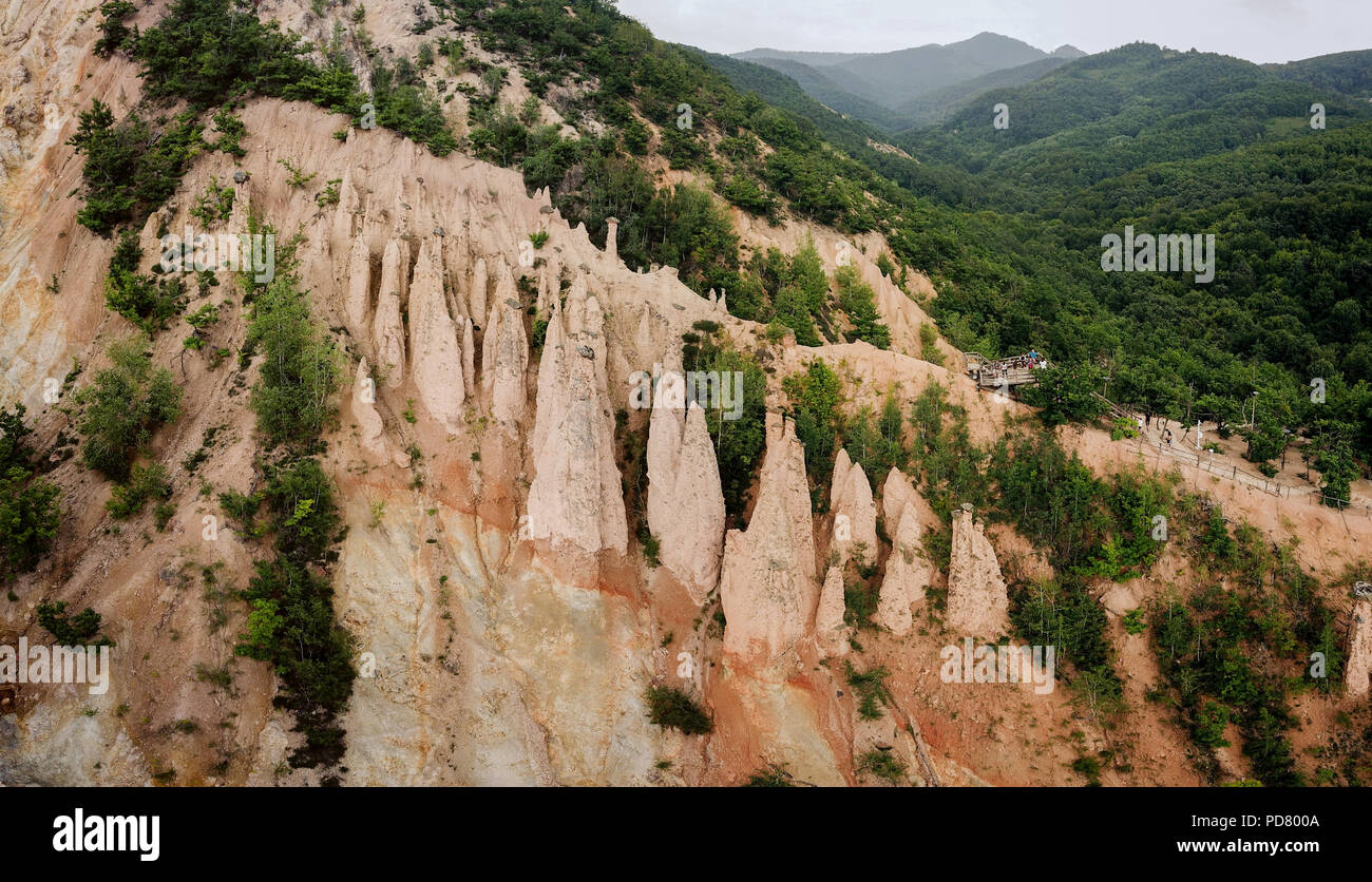 Đavolja varoš (meaning 'Devil's Town') is a peculiar rock formation of 202 exotic formations described as earth pyramids or 'towers'. Stock Photo