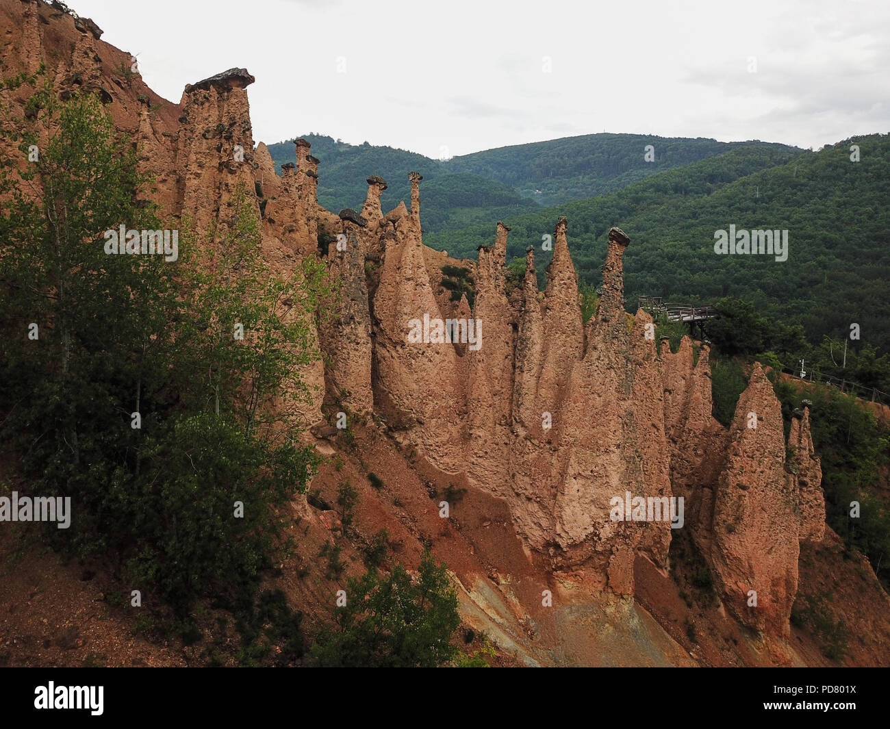 Đavolja varoš (meaning 'Devil's Town') is a peculiar rock formation of 202 exotic formations described as earth pyramids or 'towers'. Stock Photo