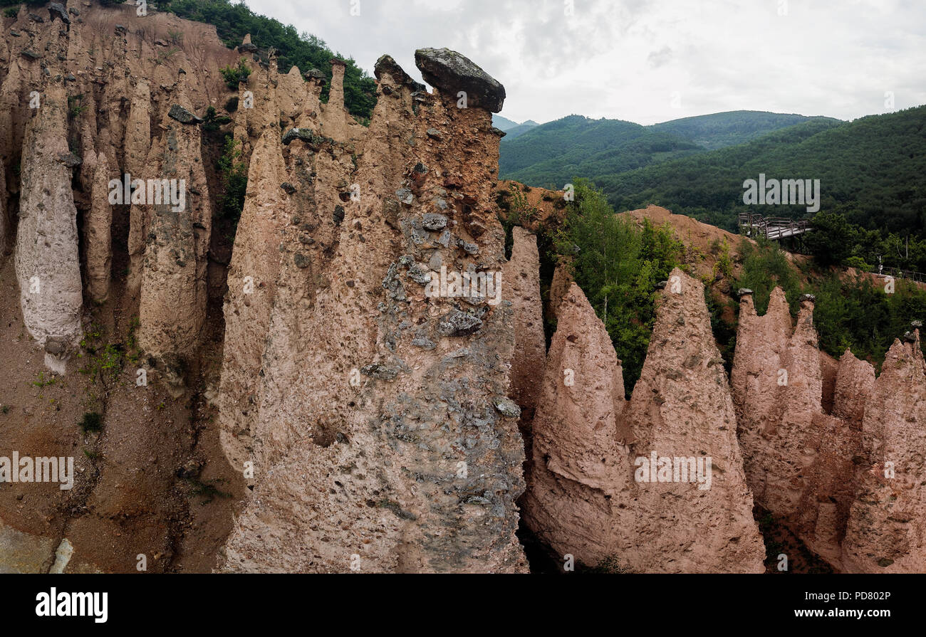 Đavolja varoš (meaning 'Devil's Town') is a peculiar rock formation of 202 exotic formations described as earth pyramids or 'towers'. Stock Photo