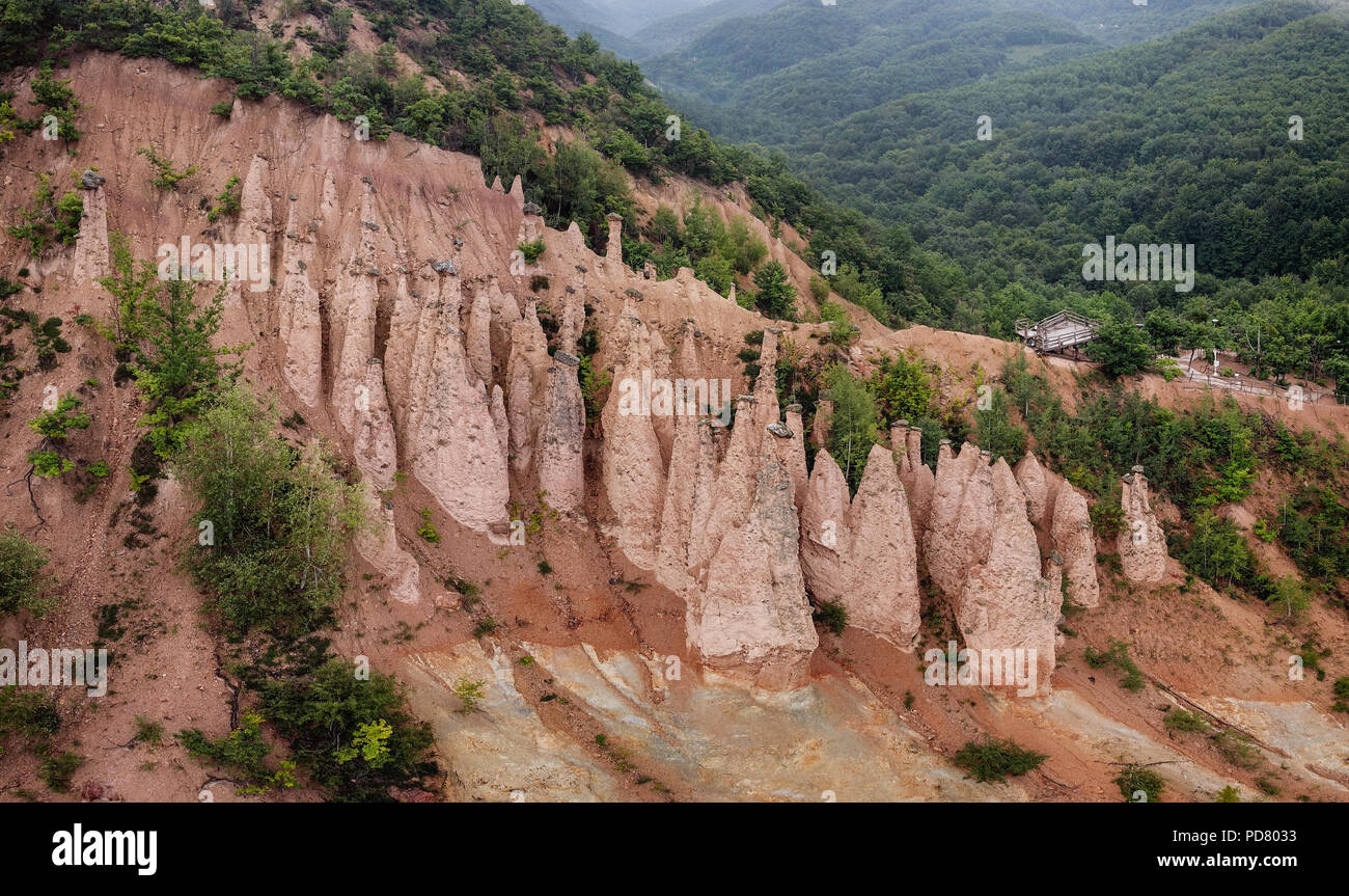 Đavolja varoš (meaning 'Devil's Town') is a peculiar rock formation of 202 exotic formations described as earth pyramids or 'towers'. Stock Photo