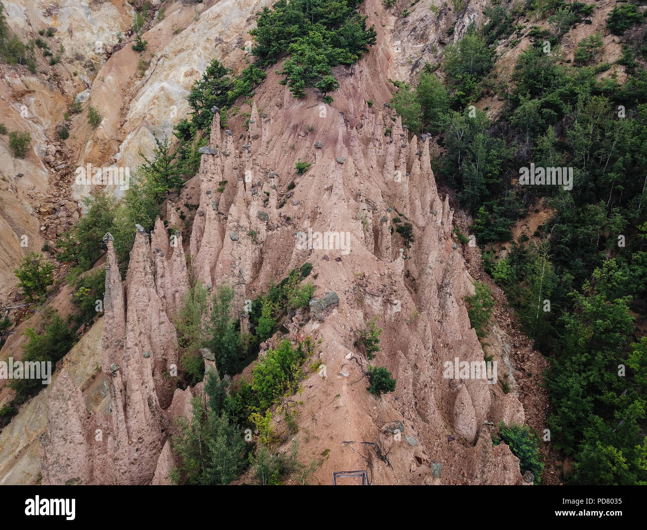 Đavolja varoš (meaning 'Devil's Town') is a peculiar rock formation of 202 exotic formations described as earth pyramids or 'towers'. Stock Photo