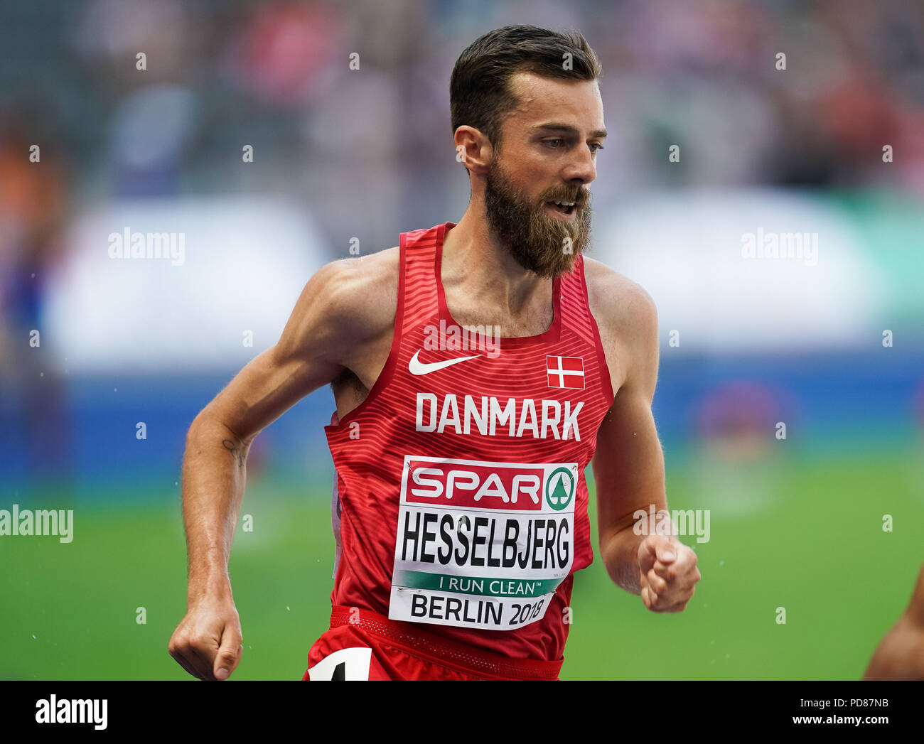 August 7, 2018: Ole Hesslbjerg during 3000m Steeple chase for Men at the Olympic Stadium in Berlin at the European Athletics Championship. Ulrik Pedersen/CSM Stock Photo