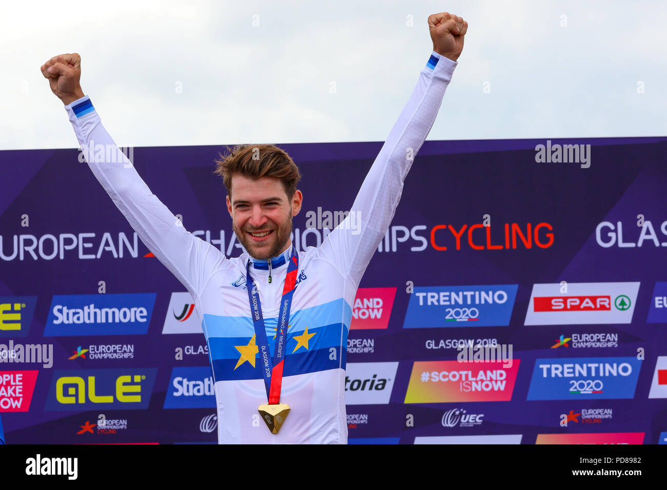 Cathkin Braes, Glasgow, UK. 7th August, 2018. The men cross country mountain bike trials held over Cathkin Braes, on the south side of Glasgow was won by LARS FORSTER (Sui) against a field of 59 international riders Credit: Findlay/Alamy Live News Stock Photo