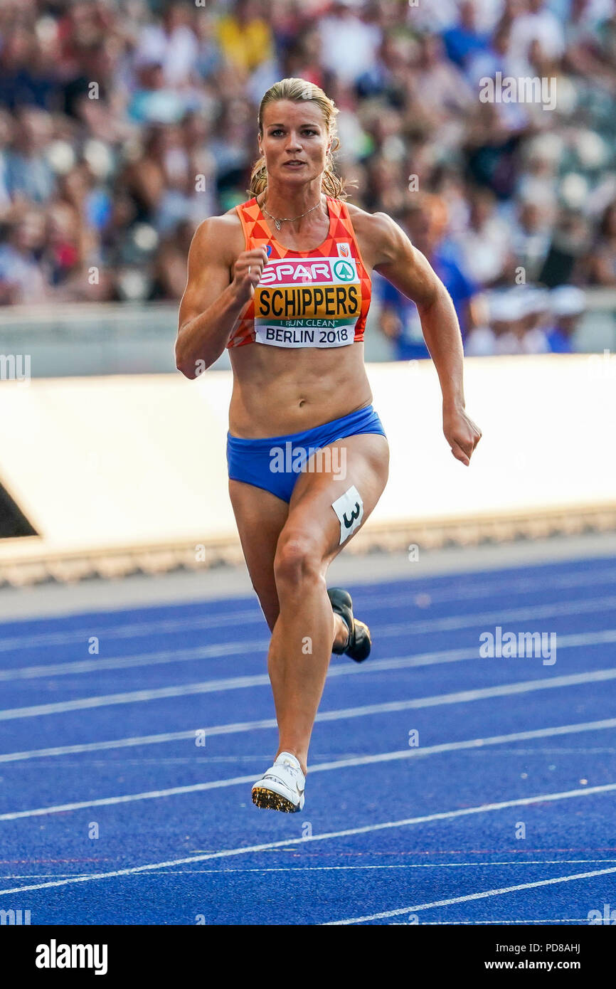 August 7, 2018: Dafne Schippers of Â Netherlands during 100 meter womens  semifinals at the Olympic Stadium in Berlin at the European Athletics  Championship. Ulrik Pedersen/CSM Stock Photo - Alamy