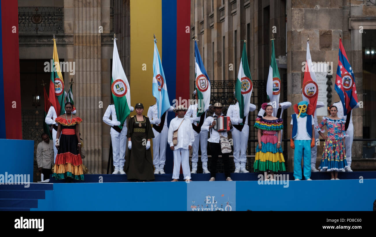 Bogota, Colombia. 7th August 2018. Inauguration of the new President of Colombia, Mr. Ivan Duque. The event was held at the Bolivar Square in Bogota, Colombia. Credit: Luis Gomez/Alamy Live News Stock Photo