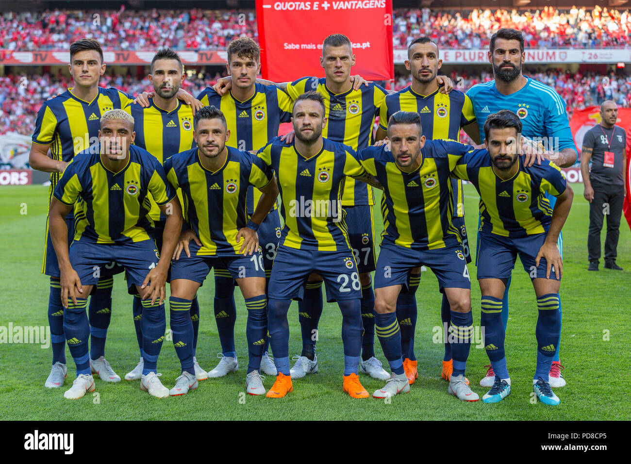 Lisbon, Portugal. August 07, 2018. Lisbon, Portugal. Fenerbahce starting eleven for the game of the 1st leg of the Third Qualifying Round of the UEFA Champions League, SL Benfica vs Fenerbahce SK © Alexandre de Sousa/Alamy Live News Stock Photo