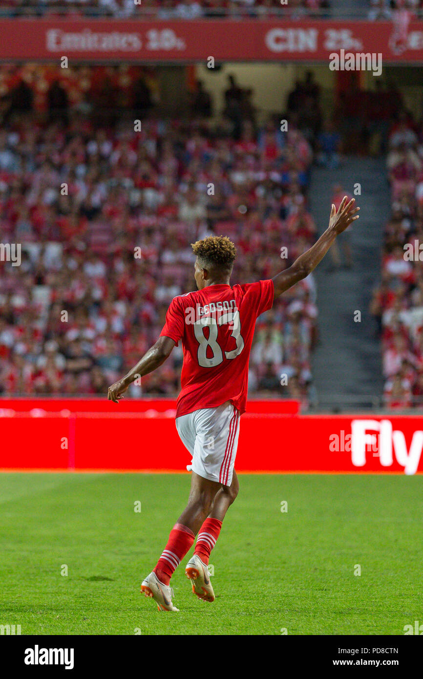 Lisbon, Portugal. August 07, 2018. Lisbon, Portugal. Benfica's midfielder  from Portugal Gedson Fernandes (83) during the game of the 1st leg of the  Third Qualifying Round of the UEFA Champions League, SL